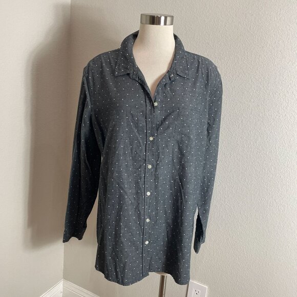 Old Navy Womens Plus XXL Gray Polka Dot Long Sleeve Button Up Shirt Cotton Top - Picture 1 of 8